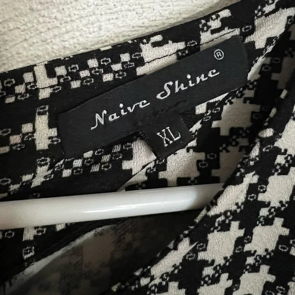 NAIVE SHINE Classic Tweed Printed Bodycon Dress with Ruffle Black White Wms XL - Picture 3 of 4